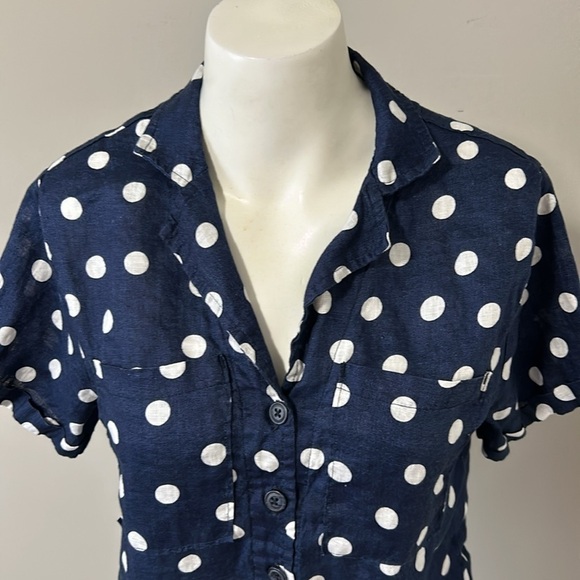 Anthropologie Maeve Polka Dot Printed Buttondown Surf Shirt Navy White Sz XS - Picture 4 of 13